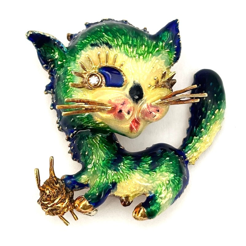 Masterpiece cat brooch worked in enamel, gold; 19.23 gr. (1 of 8)