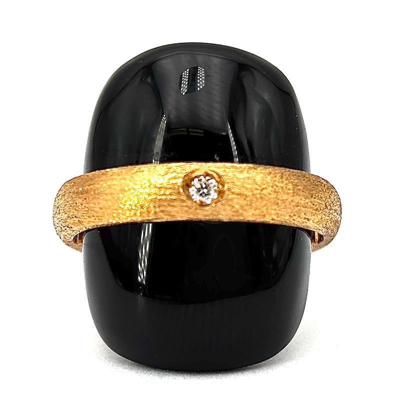 Saddle ring onyx, brilliant and rose gold; 11.65 g (1 of 7)