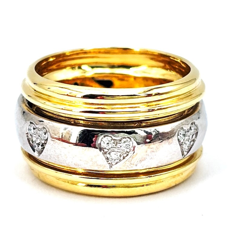 White and yellow gold band ring and brilliant hearts; 13.23 gr. (1 of 7)