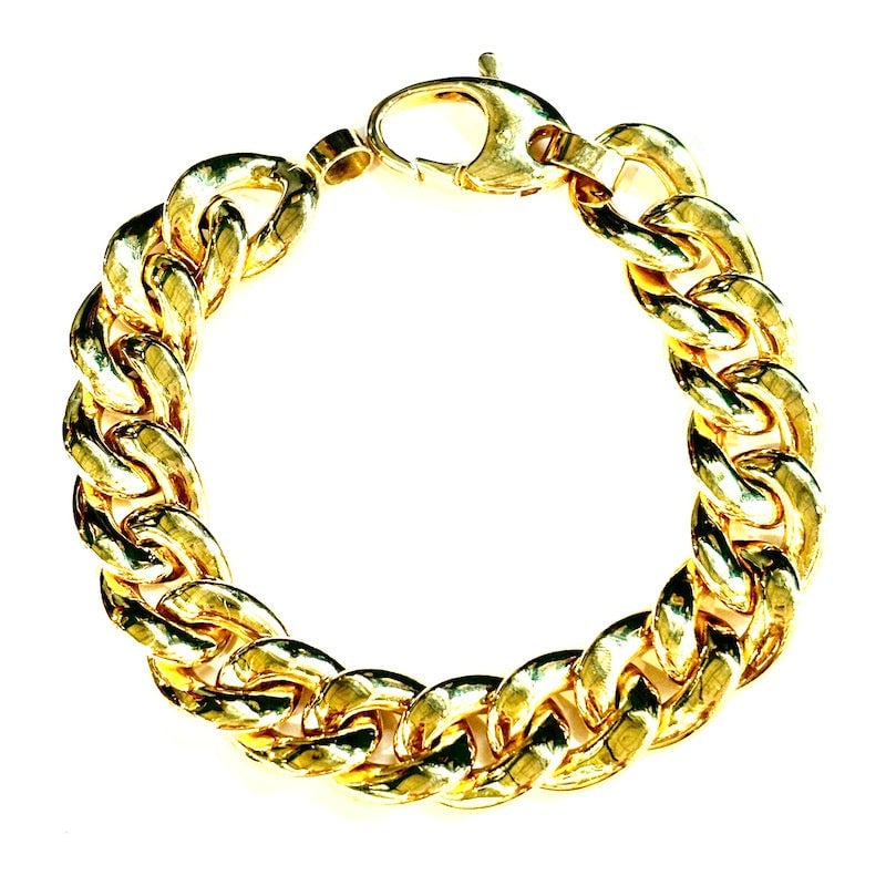 Groumette maxi chain bracelet, yellow gold - 36.7 gr, 20.5 cm: Beautiful reconditioned like-new unisex big chain grumetta bracelet in 18 kt yellow gold. A classic big chain in an oversized version! Our company's certification is available for free, upon request.