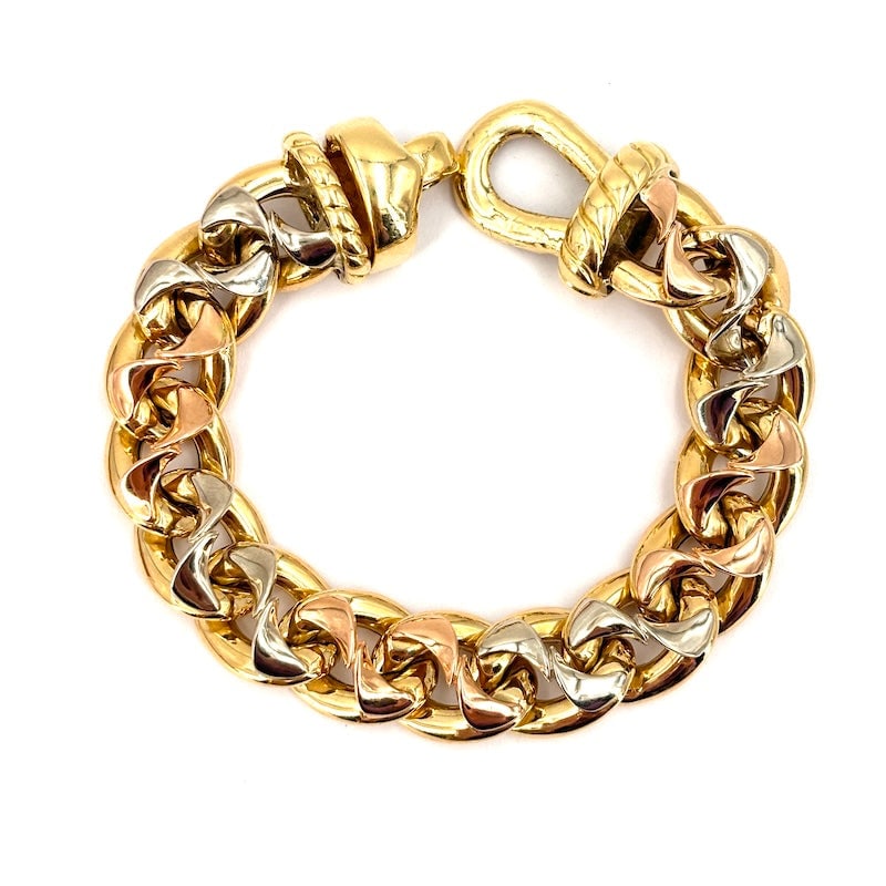 Yellow, white and rose gold maxi chain bracelet; 37.97 gr. (1 of 7)