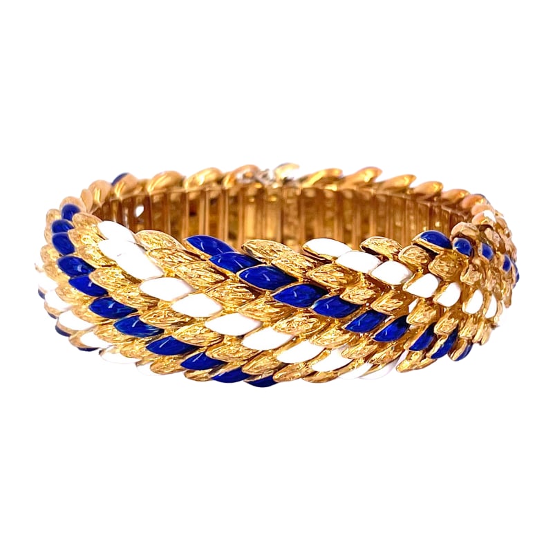 Vintage yellow gold cuff bracelet, enameled scales; 102 gr. (1 of 9)