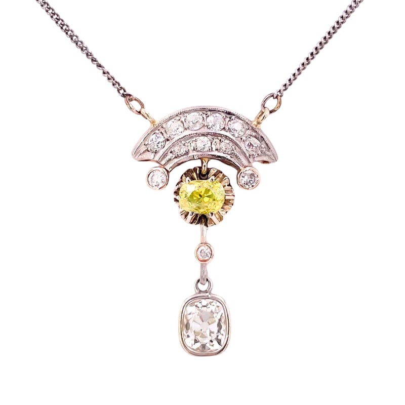 Vintage gold, antique-cut diamond and fancy necklace/ pendant; 37 cm, 5.56 g (1 of 5)