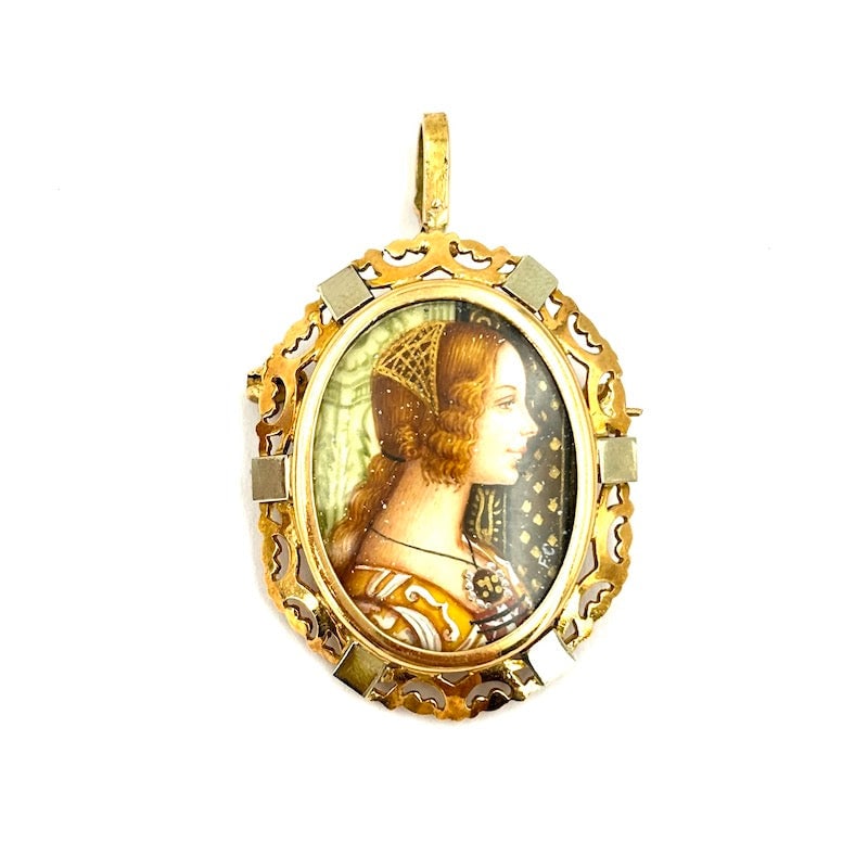 Antique brooch/pendant, with hand-painted checkers, gold; 6.21 gr. (1 of 6)