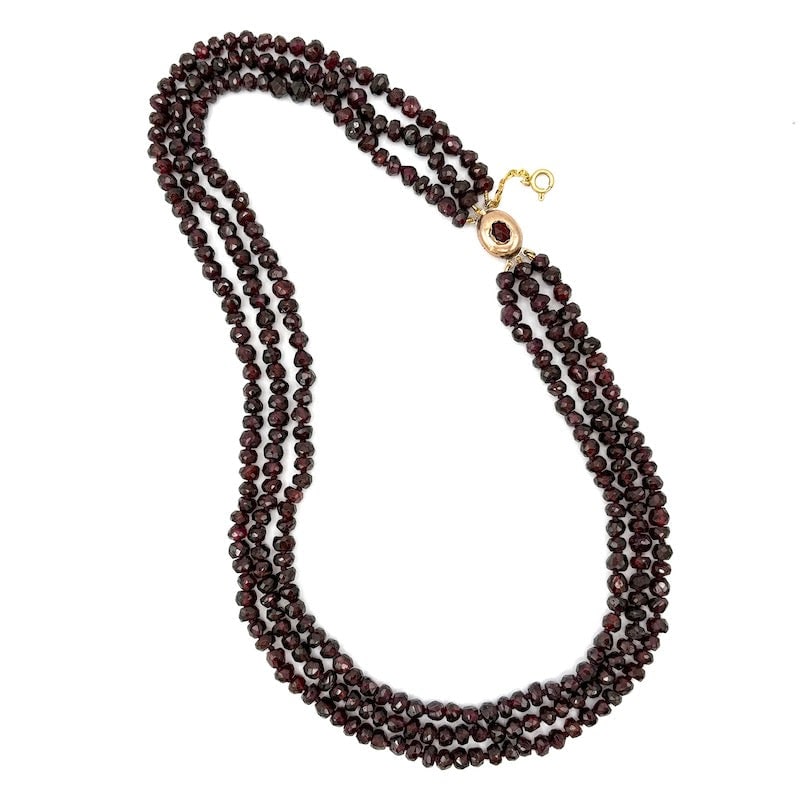 Vintage 3-strand garnet and gold necklace, styled - 48 cm; 99.5 gr. (1 of 7)