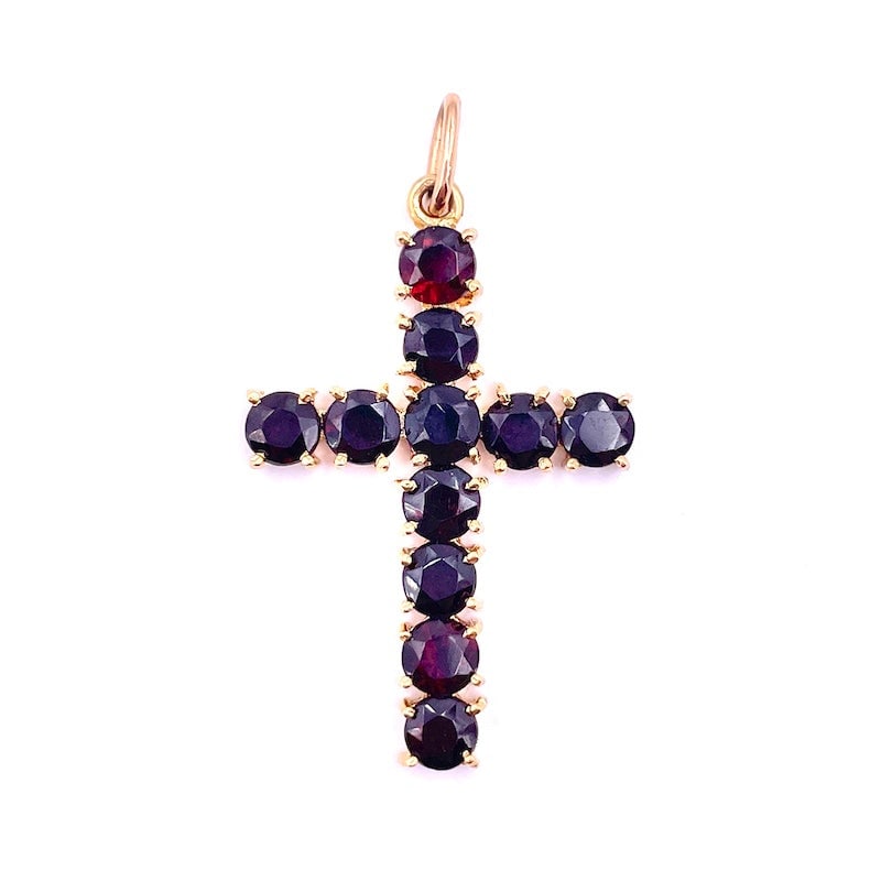 Garnets and gold cross pendant - 3.5 cm x 2.5 cm; 5 gr. (1 of 4)