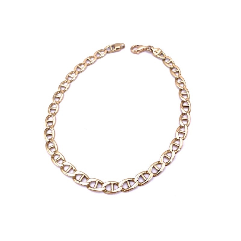 Men's gold bracelet, flat navy chain 24 cm - 13.63 gr.: Highly sought after vintage men's chain link, massive! Men's flat navy chain link bracelet in 18 kt yellow gold. A total gold, retro yet timeless, masculine and unisex bargain total!!! Our company's c