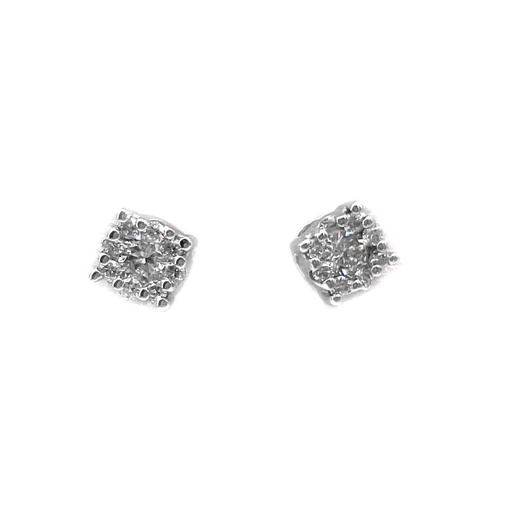 Brilliant round daisies and gold dot light earrings - 0.40 ct; 1.95 gr.: Adorable 18 kt white gold circular daisy dot light earrings with 0.22 ct central solitaire + 0.18 ct perimeter = 0.40 ct total brilliant-cut diamonds of F color, VS clarity. Daisy diameter is 0.5 cm.
