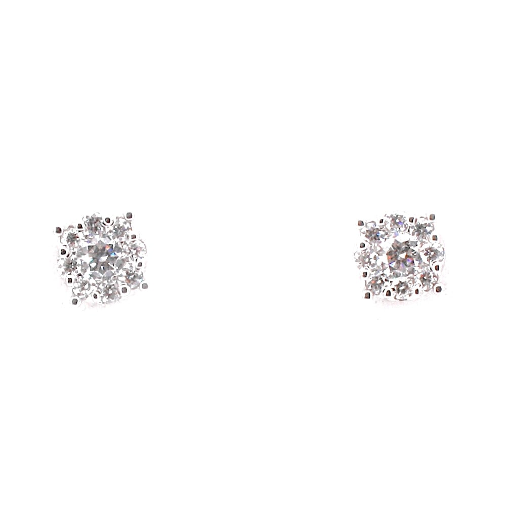 Gold and diamond circular daisies dot light earrings - 0.79 ct; 2.75 gr.: Magnificent circular daisy dot earrings in 18 kt white gold with 0.79 ct total brilliant-cut diamonds of F color, VS clarity. Back with post and butterfly. A guarantee! Our company's certification is