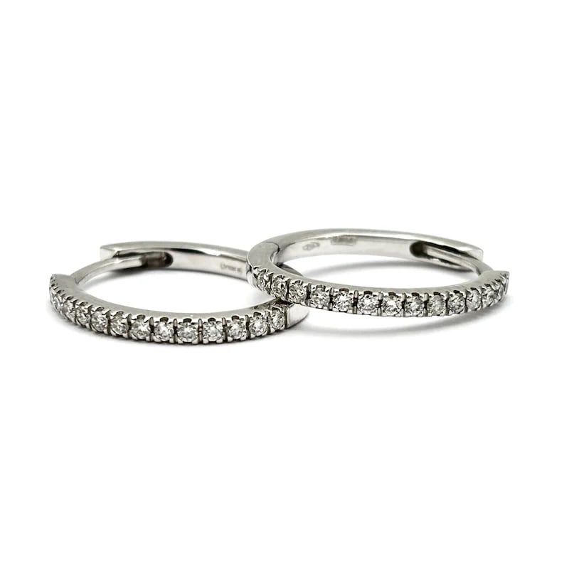 18K White Gold Hoop Earrings with 0.38 ct Brilliant Diamonds, 3.38g, 1.9cm x 0.2cm (1 of 5)