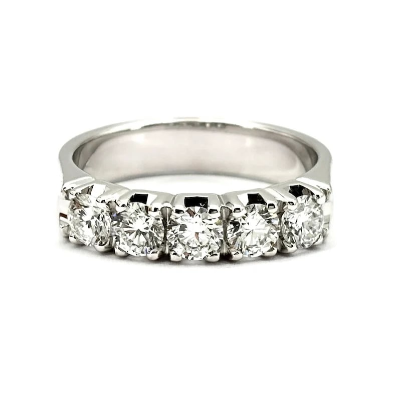 Classic 18K White Gold Five Diamond Riviera Ring 0.95 ct F-VS Brilliant Cut, 5.16 g (1 of 5)