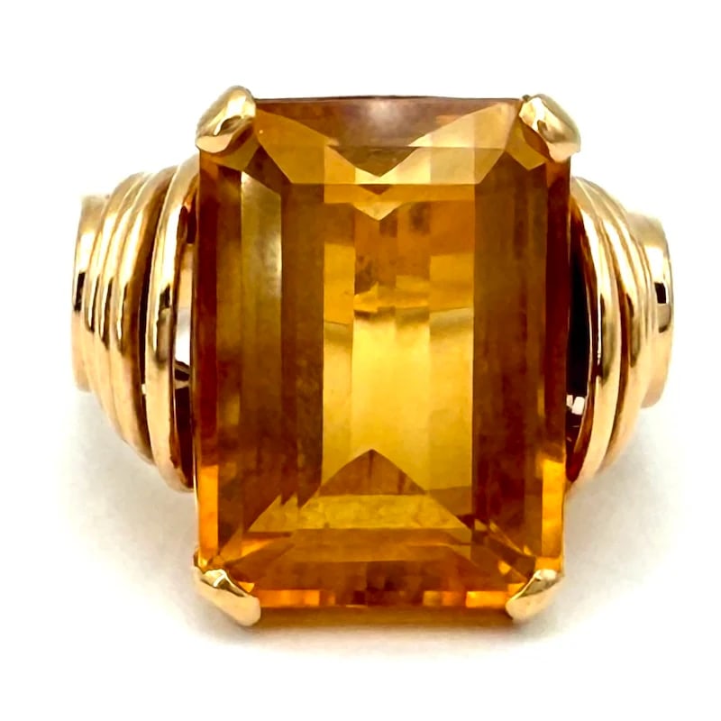Bold vintage 18k Yellow Gold statement Ring with an intense Citrine Quartz - 16.14g (1 of 5)