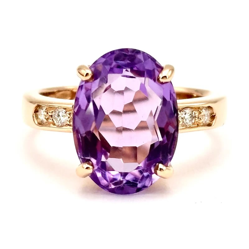 A Vivid Amethyst is on this Elegant 18k Rose Gold Ring cocktail ring with 0.06-0.08ct Diamonds - 7.2 (1 of 5)