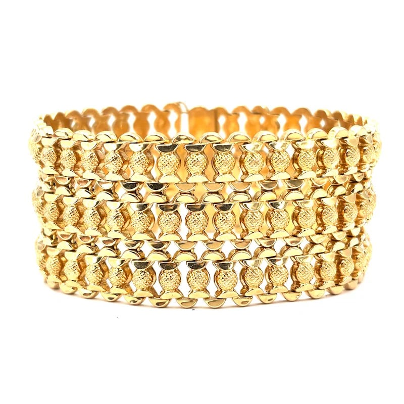 Bold and Intense Vintage 1950s 18K Yellow Gold Wide Cuff Bracelet - 58.21g (1 of 5)