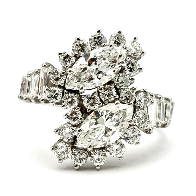 18K White Gold Toi&Moi Diamond Ring: Marquise, Brilliant and Baguette Cut 2.40-3.00 ct total – (1 of 6)