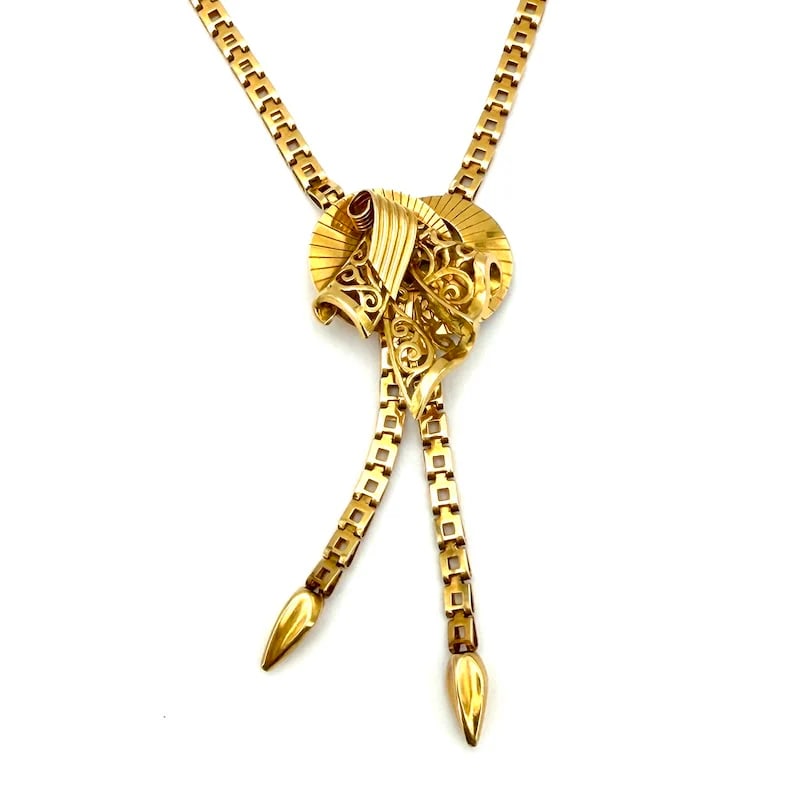 Exceptional from the 30s-40s 18K Yellow Gold Vintage Y-Necklace with Tassel Pendant Total Gold,14.4g (1 of 5)