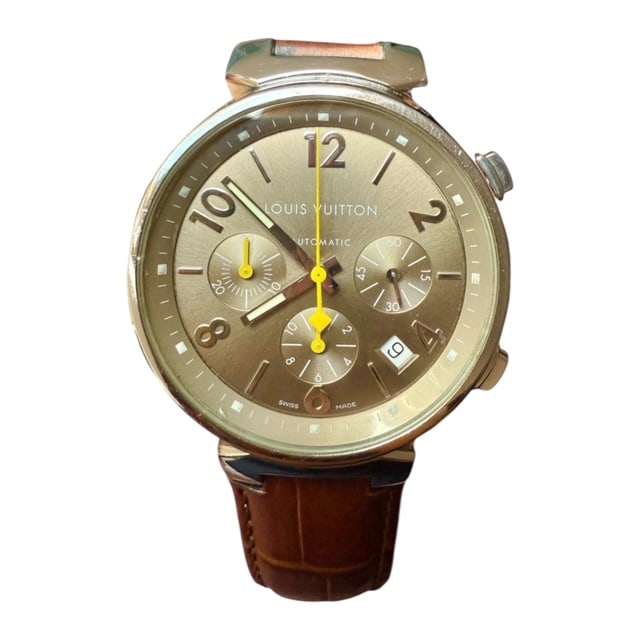 Louis Vuitton Q1122 Tambour Unisex Chrono wristwatch: Louis Vuitton Q1122 Tambour Unisex Chrono wristwatch The watch comes as you can see thru the pictures Case: 38mm - crown not included Perfectly working Original box SKU: 5w Elegant & Informal Unisex J