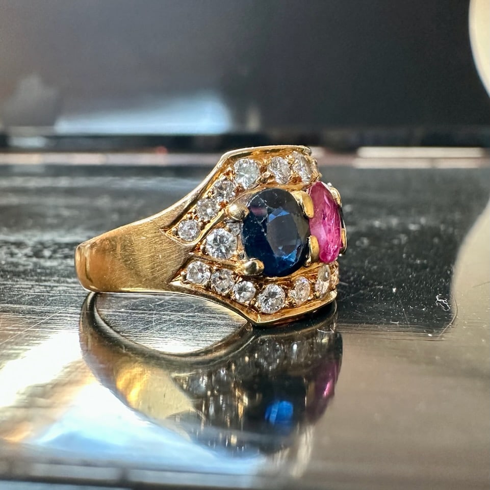 Beautiful 0.70ct Diamond Ruby and Sapphire 9.7gr Ring set on 18k solid gold - 3
