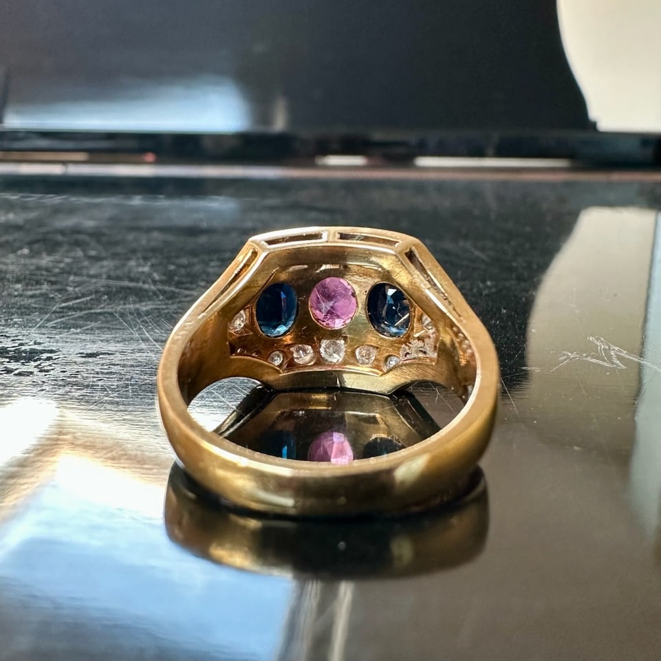 Beautiful 0.70ct Diamond Ruby and Sapphire 9.7gr Ring set on 18k solid gold - 4