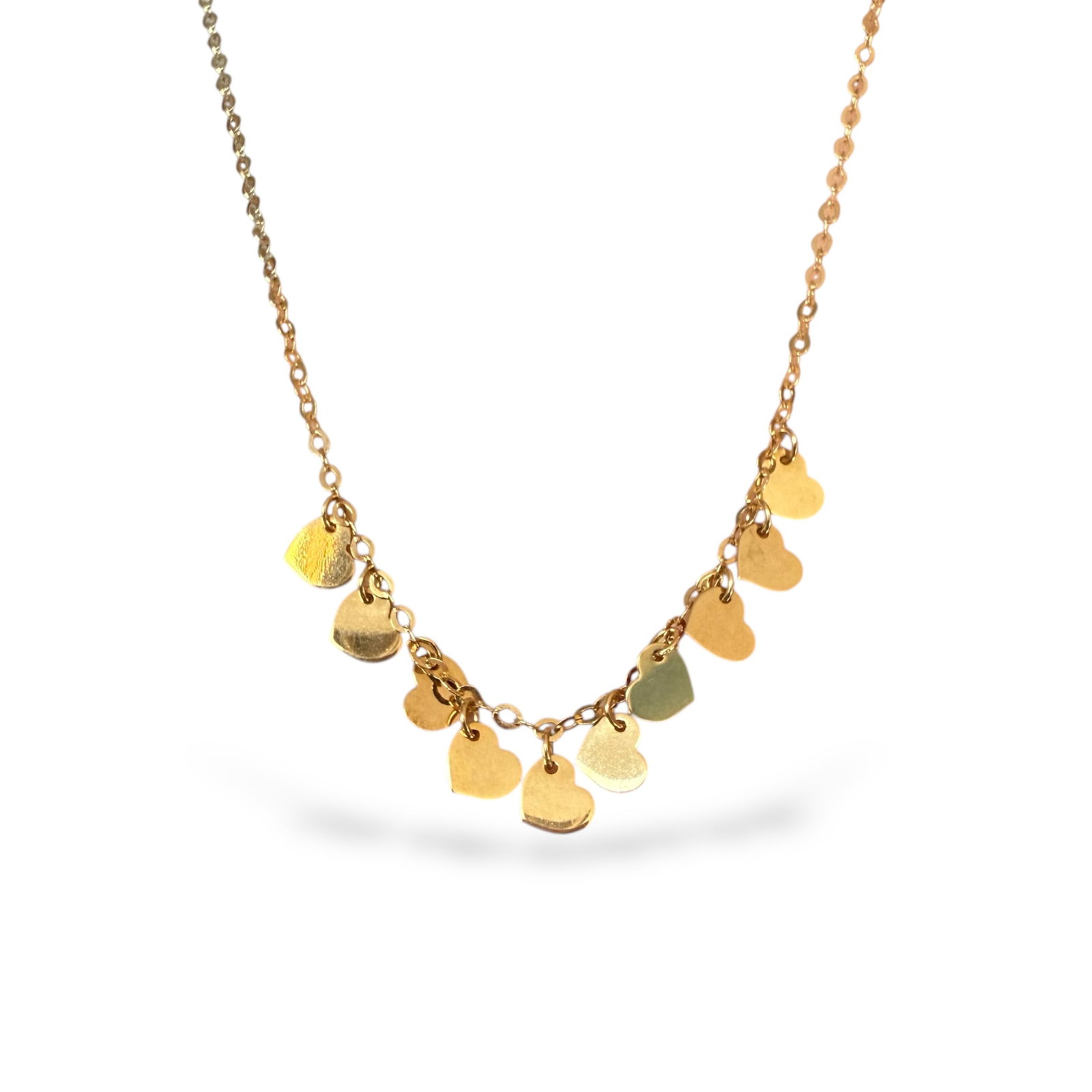 Sober and Charming 18K Solid gold Necklace with Hearts pendants: Sober and Charming 18K Solid gold Necklace with Hearts pendants weight: 3.1gr SKU: CUO Our company's certification is available for free, upon request If you wish to receive any other international la