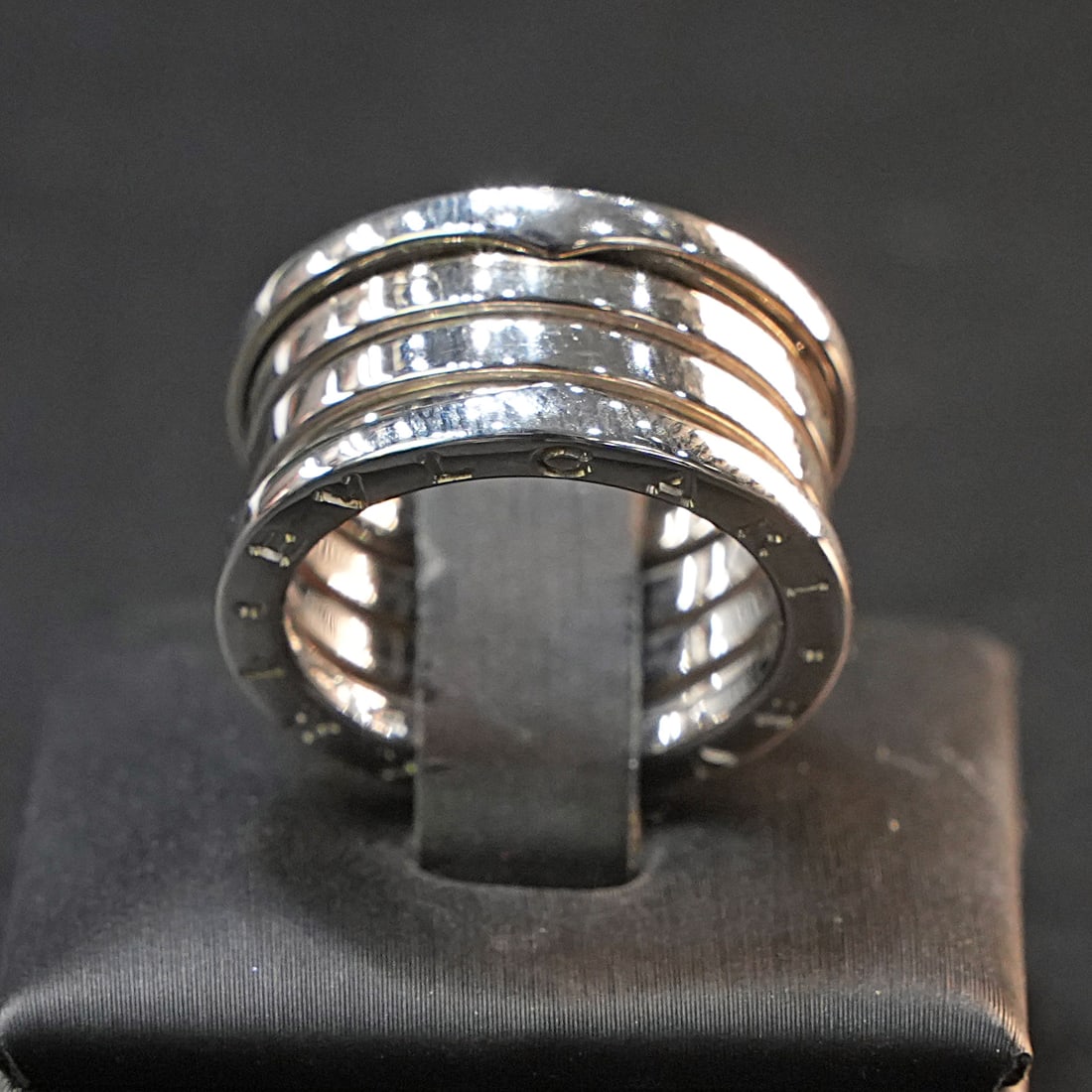Bulgari Signature B.Zero Ring in 18kt White Gold with Unique and Bold Wide Band design, 10.76 gr: Bulgari 18kt white gold B.Zero ring showcasing a wide, commanding band with a sleek, minimalist design. Its strong and clean lines create a statement of contemporary elegance and understated sophistic