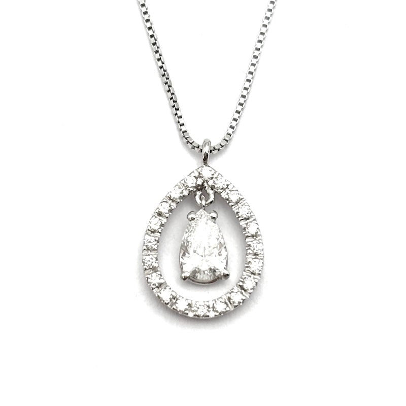 Drop pendant brilliants and white gold; 2.02 gr: Sophisticated essentiality for this drop-cut solitaire diamond charm pendant, in 18 kt white gold, with perimeter diamonds and white gold chain included. Adorable refined occasion! Our company's certi