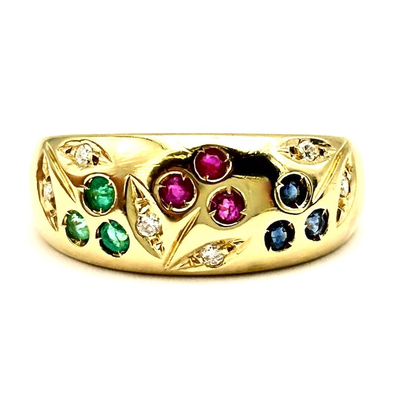 Yellow gold multicolor band ring; 4.48 gr. (1 of 6)