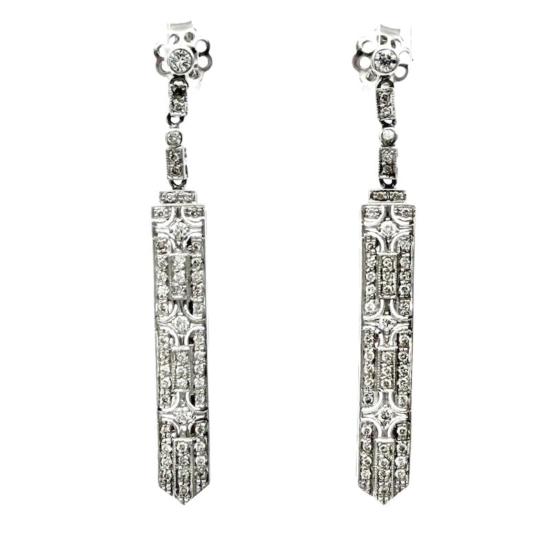 Deco-style dangle earrings brilliants and white gold; 0.91 ct; gr 6.08 (1 of 7)