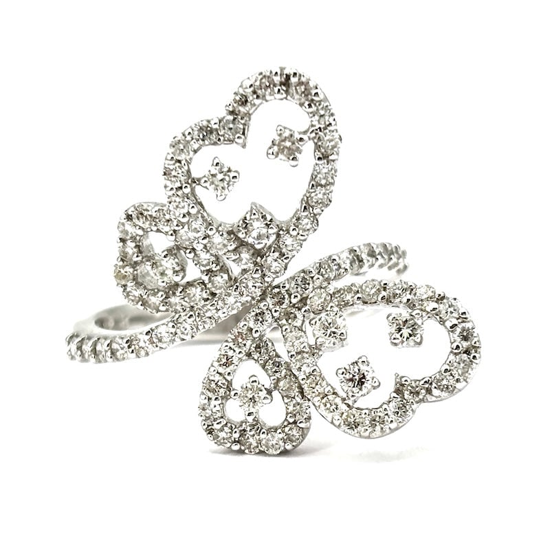 Butterfly contrarie ring in brilliant flight, white gold - 1.13 ct; 6.04 gr: OCCASION!!!! Contrarie butterfly ring in white gold flight, studded with diamonds. Sparkling, graceful and contemporary design at truly bargain price! Our company's certification is available for
