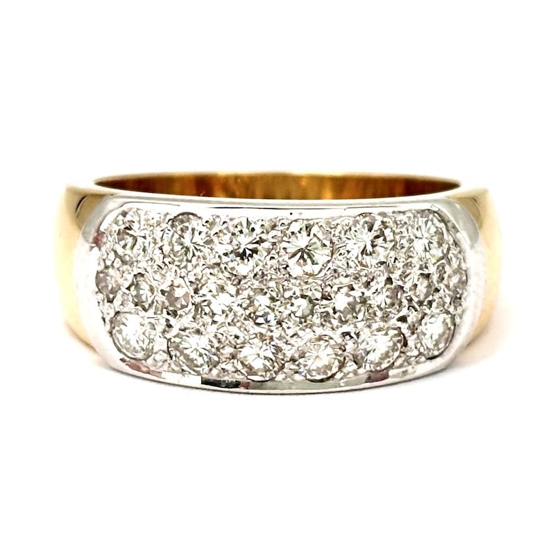 Brilliant band ring, gold; 9 gr.: Simple and beautiful vintage plain band ring in yellow gold studded with diamonds. A great classic, super comfortable, universal and sparkling! Our company's certification is available for free, upon 