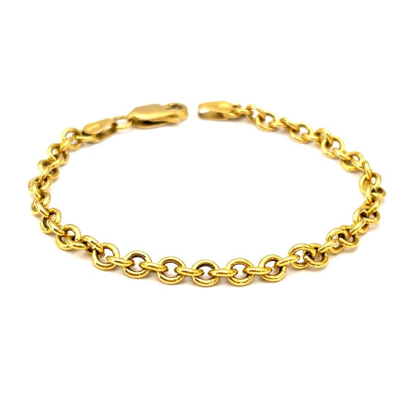 Yellow gold rollo chain bracelet; 5.75 gr - 18.5 cm: A universal 18 kt yellow gold roll chain bracelet with an evergreen design and excellent base for possible charms. Youthful and unisex! Our company's certification is available for free, upon request.