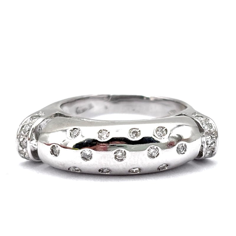 Ring band design, brilliants and white gold; 7.93 gr.: Unusual and vibrant design, super contemporary and fancy! 18 kt white gold band ring with diamonds for a true super fashionable wonder! Our company's certification is available for free, upon