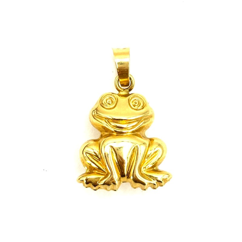 18 kt yellow gold toad charm pendant; 3.72 gr.: Adorable frog pendant all in 18 kt yellow gold! A little gem of goldsmithing that makes the beloved toad prototype , potential prince, a real jewel! Our company's certification is available for free, 