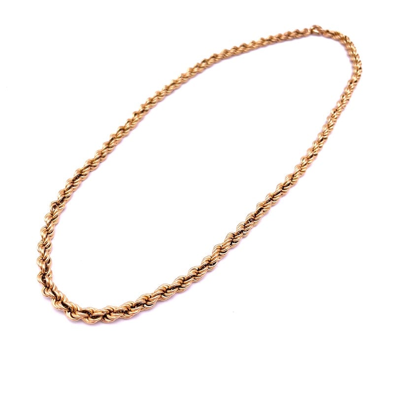 Gold twisted rope chain necklace, 17.73 gr - 45 cm: Gorgeous and highly sought-after vintage gold necklace, twisted rope chain, with wonderful links ringed in an unforgettable, 1960s, but evergreen choker. Our company's certification is available for f