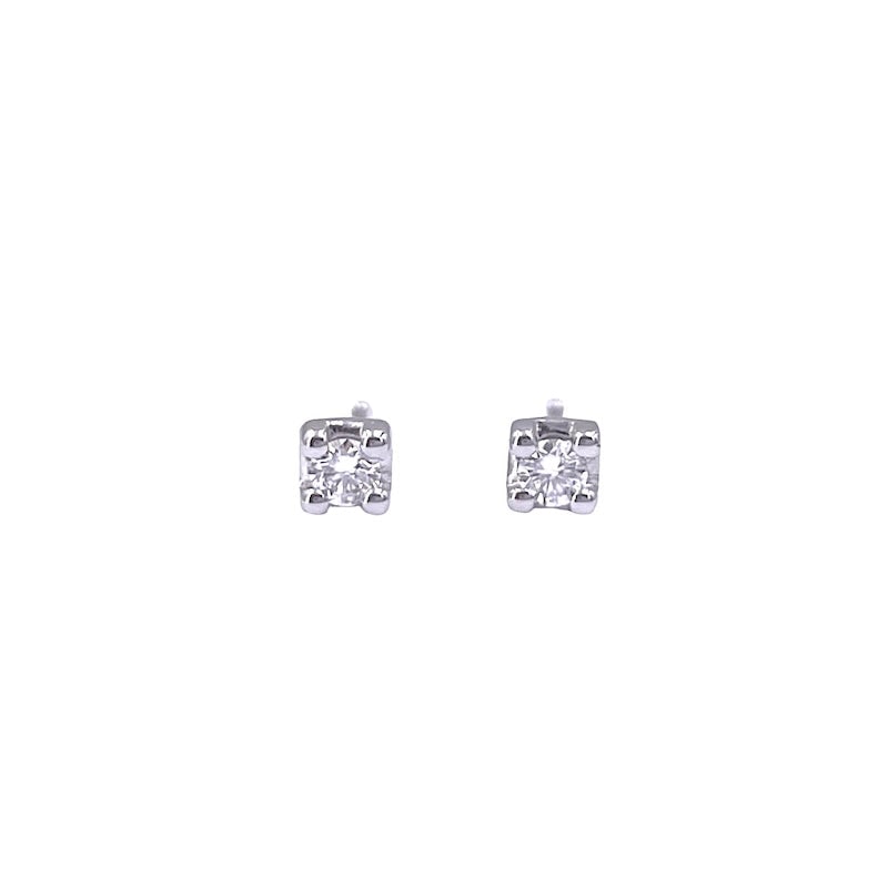 Gold and brilliant-cut diamond spotlight earrings - 0.18 ct; 1.33 gr.: Bright, universal, classic white gold and brilliant-cut diamond point earrings. Back with stud and butterfly. A precious and must-have must-have. Our company's certification is available for free, upo