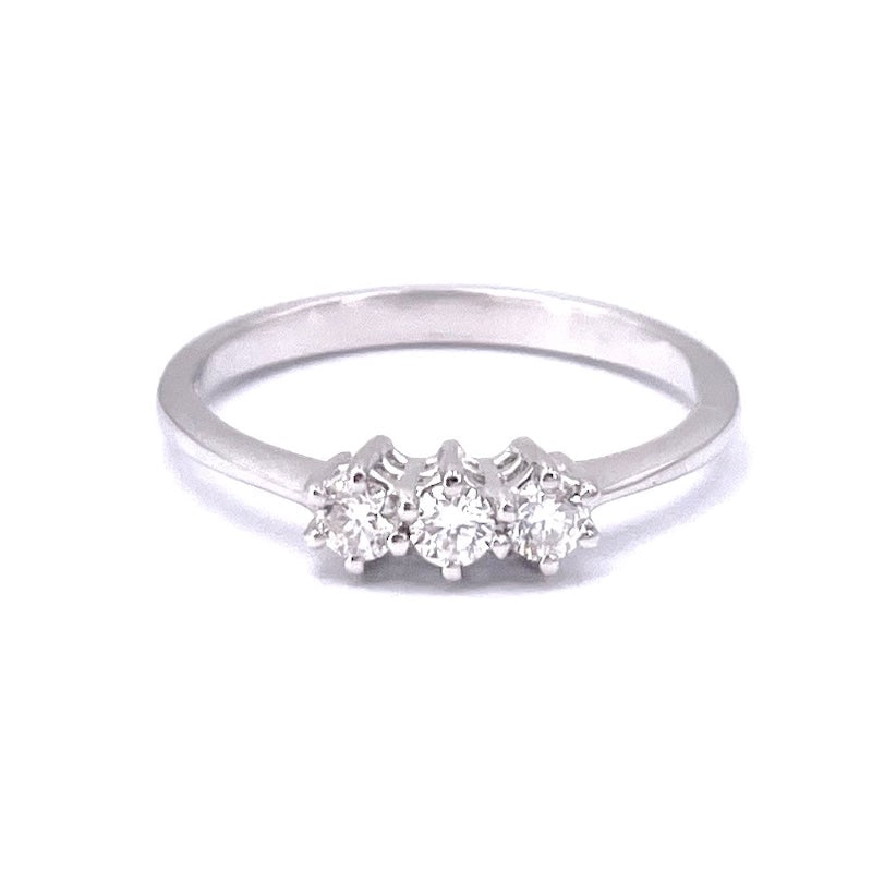 Trilogy ring brilliants and gold - 0.23 ct; 2.43 gr: A jewel 3 times eternal! Gold and diamonds for 23 points of F-color brilliants and VS purity for this beautiful and immortal promise of love past, present and future! Our company's certification is av