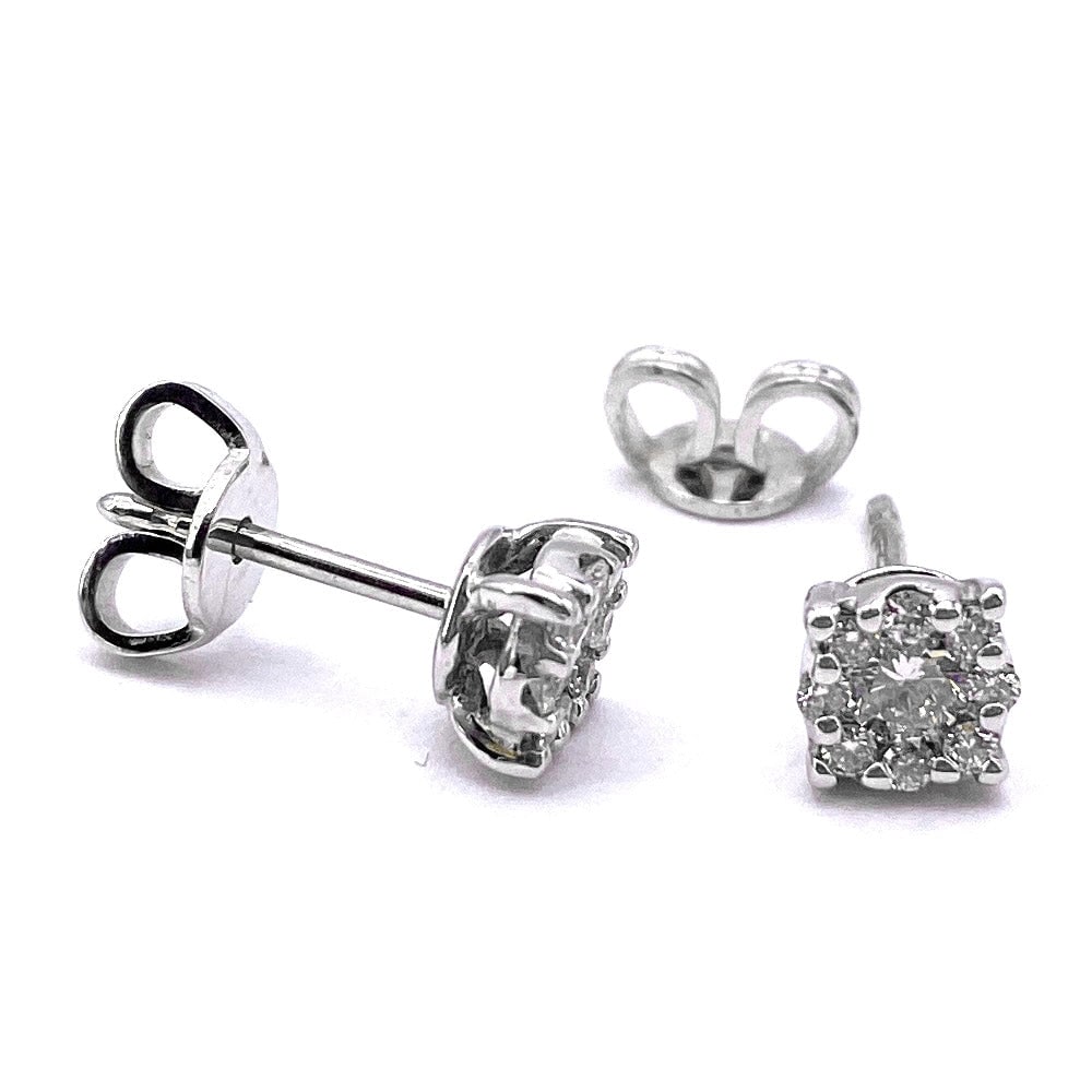 Brilliant round daisies and gold dot light earrings - 0.40 ct; 1.95 gr. - 3