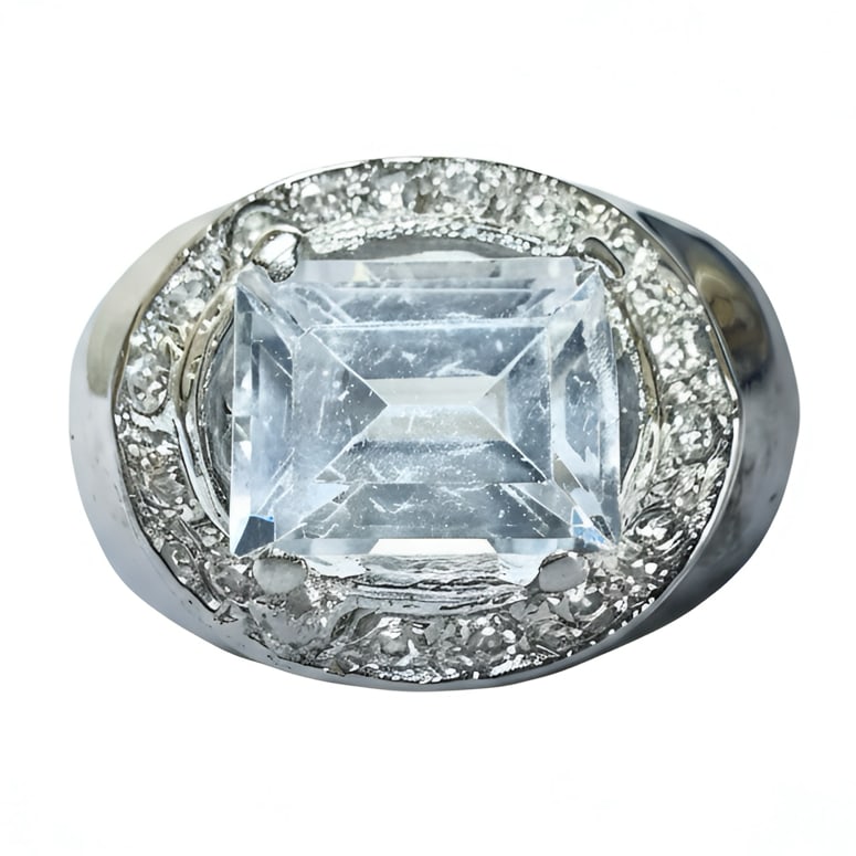 Elegant and refined 18K White Gold Ring - Aquamarine 6x8mm - Natural Diamonds 0.085ct - 4.0g: Elegant and refined 18K white gold ring featuring a vivid aquamarine and sparkling natural diamonds. Lightweight yet striking - designed sophistication and everyday luxury. Weight: 4.0g. Size: US: 6.5
