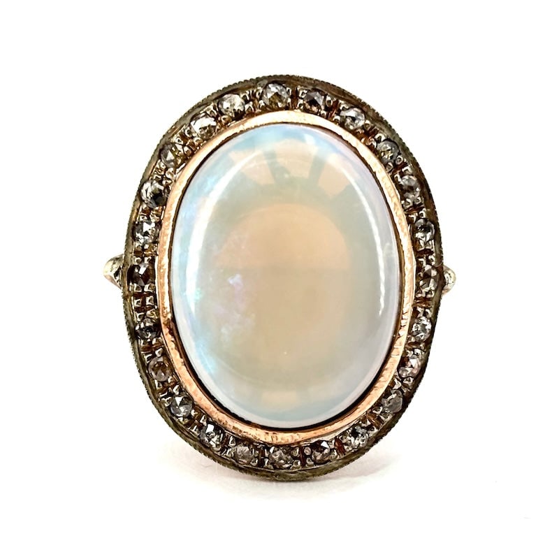 Maxi daisy/patch ring in opal style, diamonds, silver and gold; 11.3 gr (1 of 6)