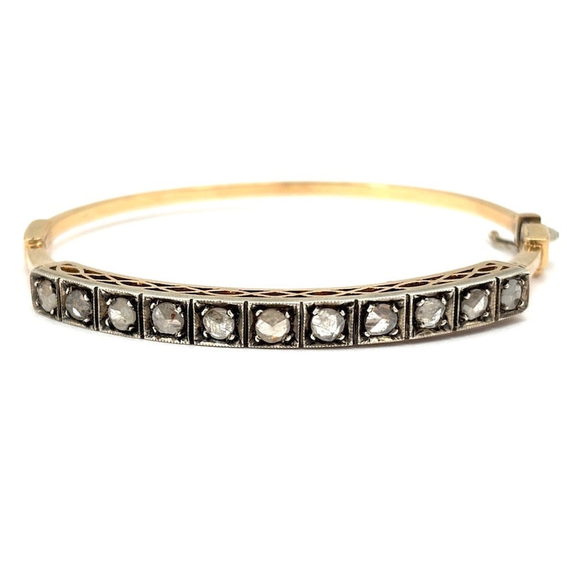 Vintage gold and diamond bangle bracelet, antique style; 14.74 gr (1 of 8)