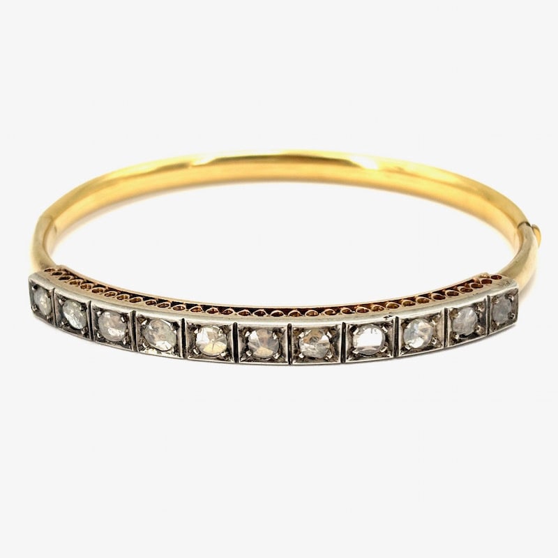 Vintage gold and diamond bangle bracelet, antique style; 12 gr (1 of 7)