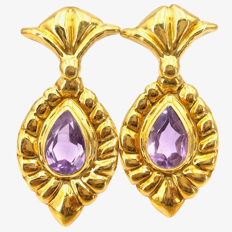 Vintage Amethyst Drop and Yellow Gold Drop Earrings - 5.2 cm; 9.04 g (1 of 6)