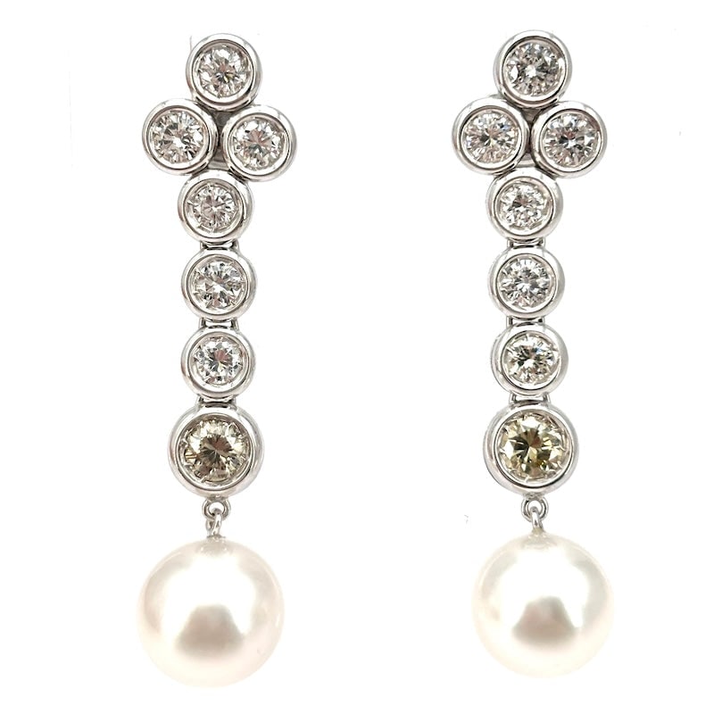 Akoya pearl, champagne and white diamond, and gold drop earrings; 12.68 g (1 of 9)
