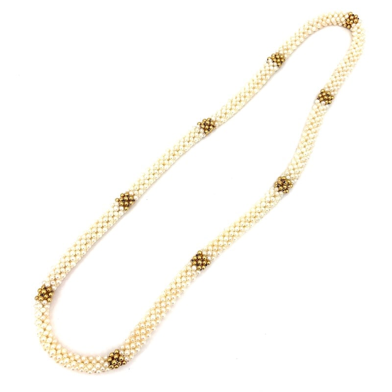 Endless yellow gold microbead and microsphere woven necklace - 68 cm; 57.18 g (1 of 6)