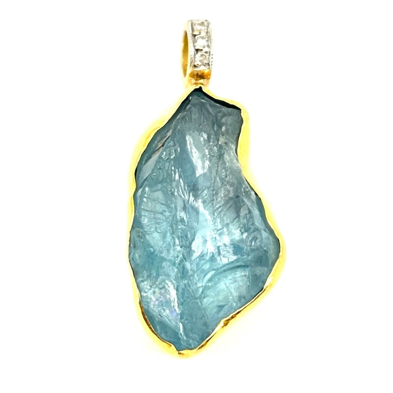 Raw aquamarine pendant with stones, diamonds, and gold; 6.16 g (1 of 7)
