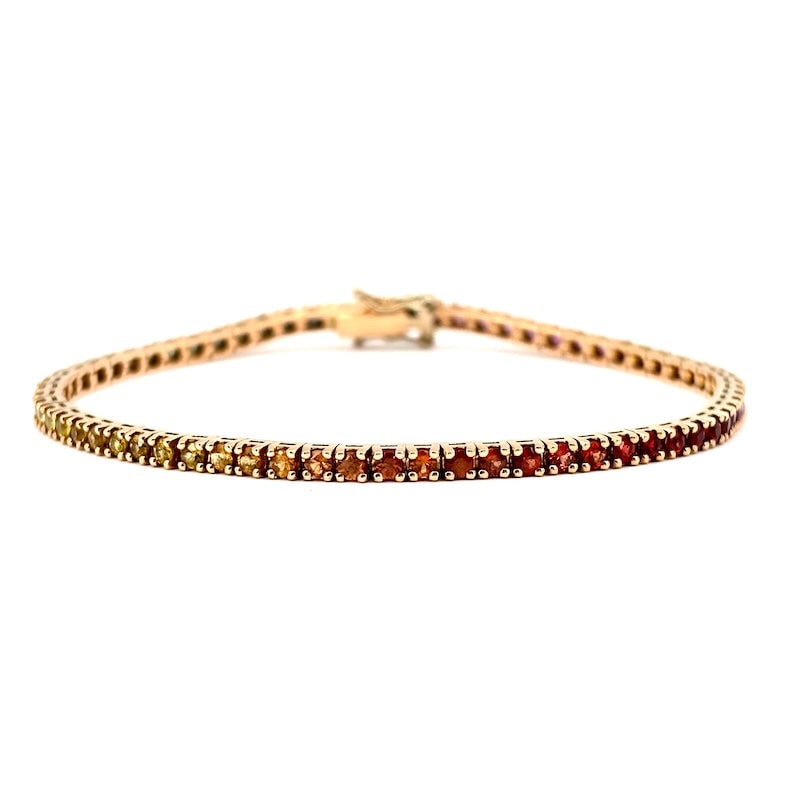 Multicolor sapphire and rose gold tennis bracelet - 4.31 ct; 10.4 g (1 of 10)