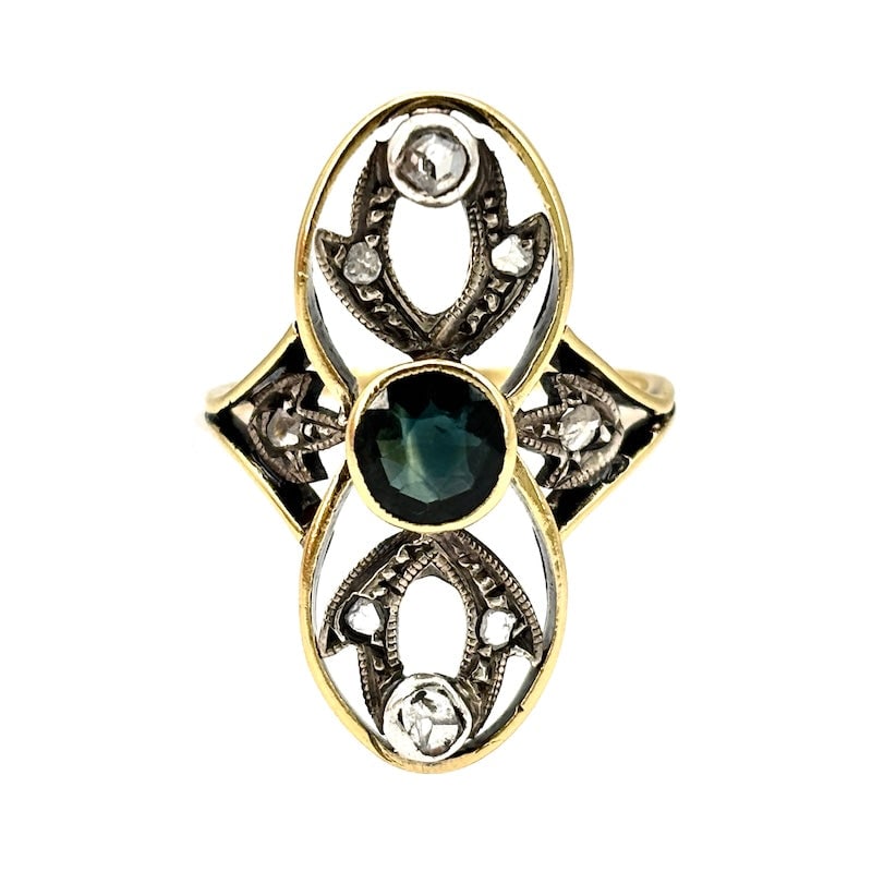 Vintage-style sapphire and diamond bow patch ring; 3.26 gr (1 of 6)