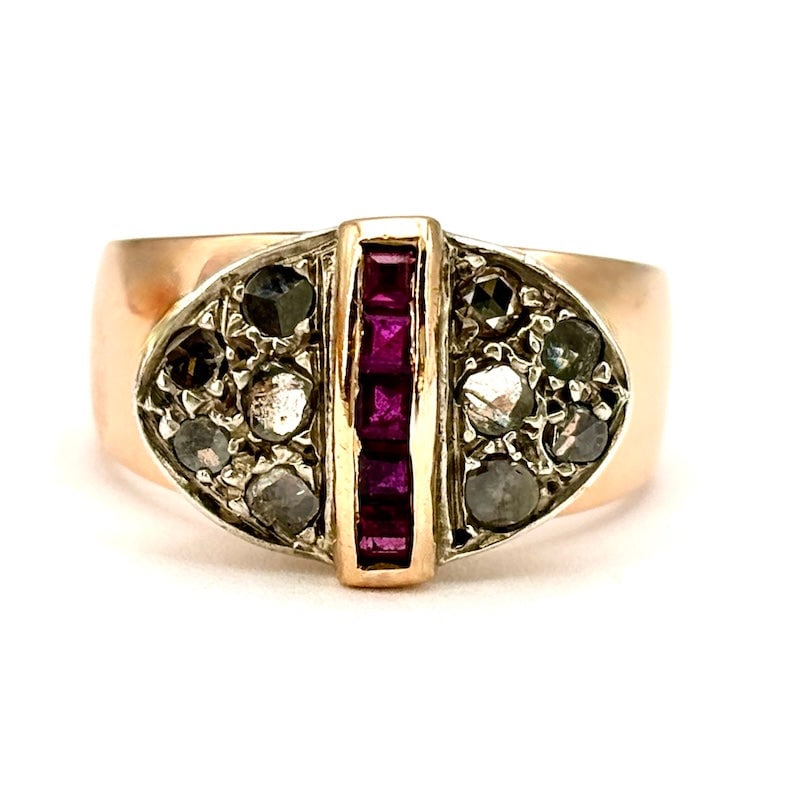 Vintage oval diamond and ruby ??patch band ring; 7.3 g (1 of 6)