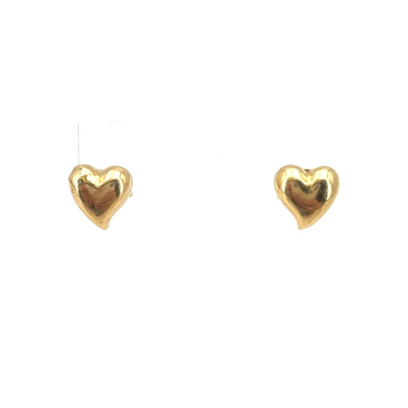 Heart earrings, lobe, yellow gold; 1.94 gr: Adorable heart stud earrings in 18kt yellow gold. Back with post and butterfly. A youthful, exquisite, and luminous jewel! A gem of little hearts! Used Our company's certification is available for fre