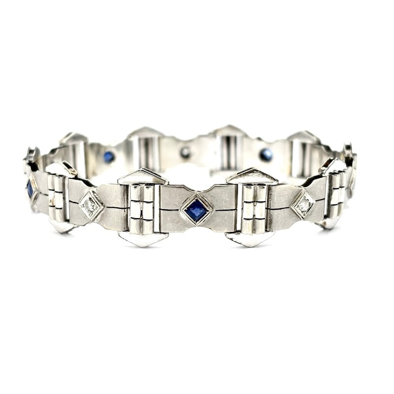 Semi-rigid bracelet, white gold, sapphire and diamond squares; 19.04 gr (1 of 11)